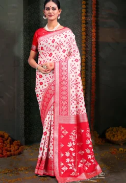 Woven Linen Cotton Saree in White