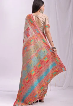 Woven Linen Cotton Saree in Light Beige