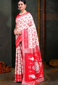 Woven Linen Cotton Saree in White