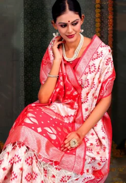 Woven Linen Cotton Saree in White