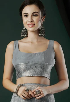 Woven Linen Saree in Grey