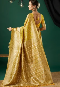 Woven Linen Saree in Yellow