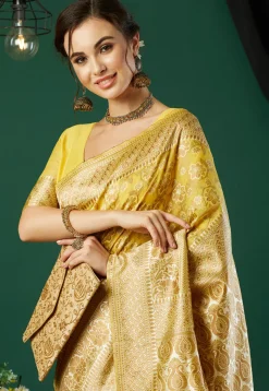 Woven Linen Saree in Yellow
