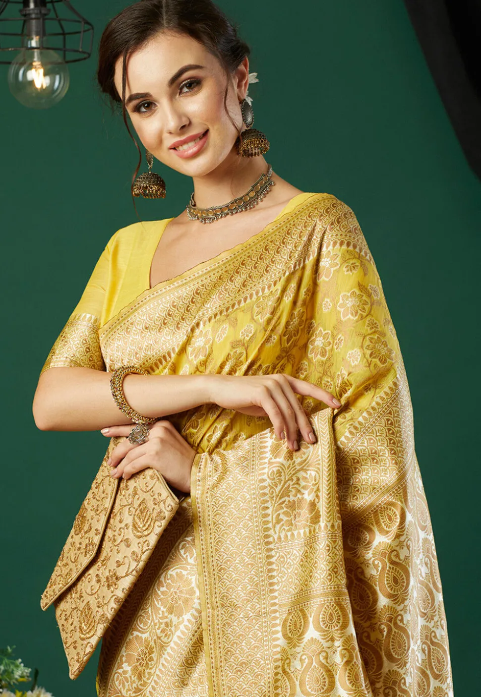 Woven Linen Saree in Yellow