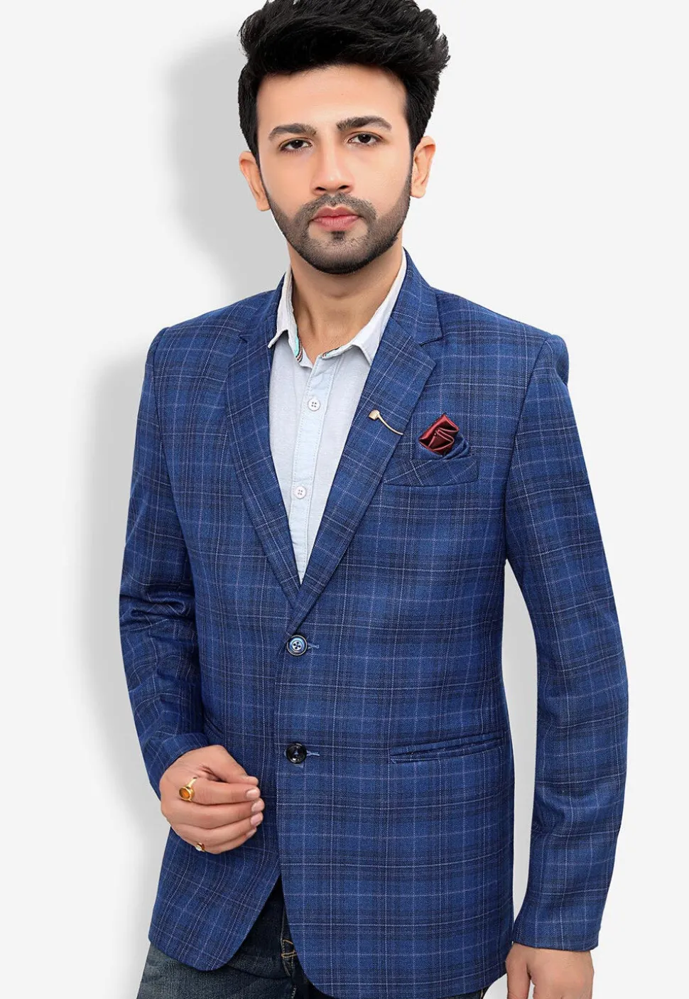 Woven Linen Silk Blazer in Blue