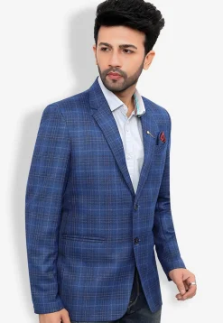 Woven Linen Silk Blazer in Blue