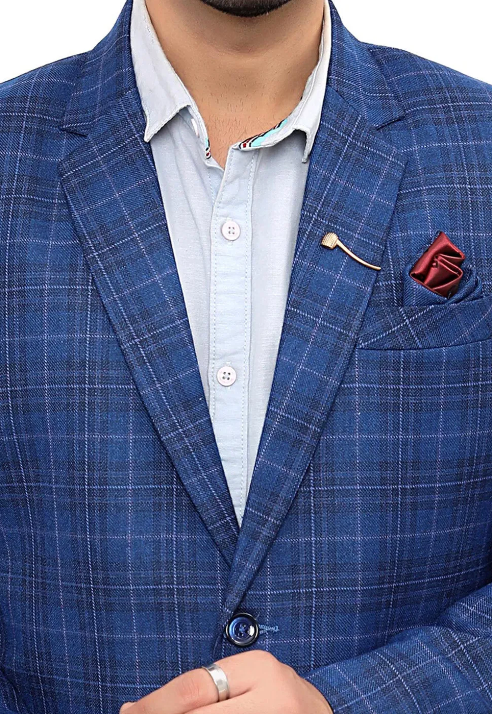 Woven Linen Silk Blazer in Blue