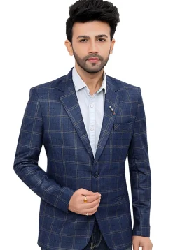 Woven Linen Silk Blazer in Blue