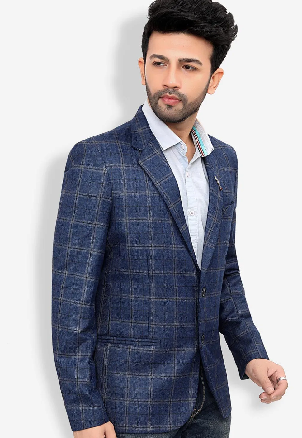 Woven Linen Silk Blazer in Blue