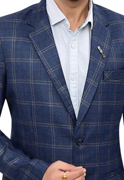 Woven Linen Silk Blazer in Blue