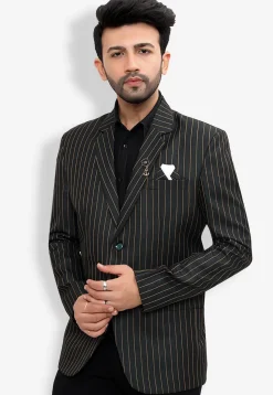 Woven Linen Silk Blazer in Black