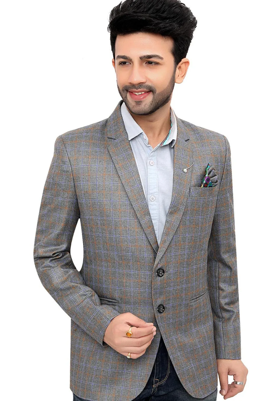 Woven Linen Silk Blazer in Grey