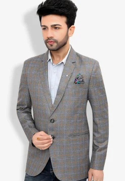 Woven Linen Silk Blazer in Grey