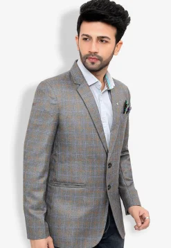 Woven Linen Silk Blazer in Grey