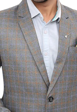 Woven Linen Silk Blazer in Grey