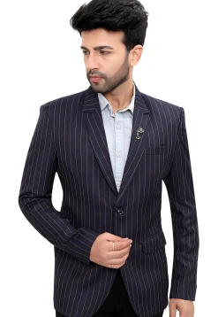 Woven Linen Silk Blazer in Blue and Golden