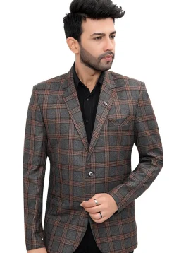 Woven Linen Silk Blazer in Grey