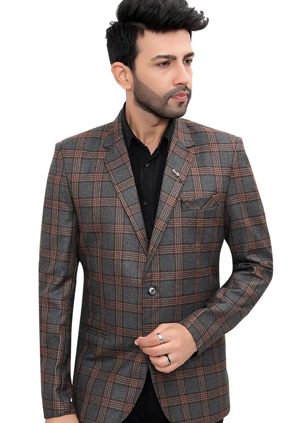 Woven Linen Silk Blazer in Grey