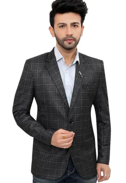 Woven Linen Silk Blazer in Dark Grey