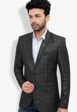 Woven Linen Silk Blazer in Dark Grey