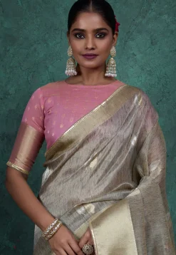 Woven Linen Silk Saree in Light Grey