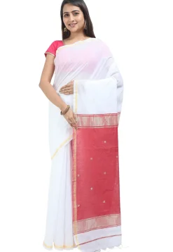 Woven Maheshwari Cotton Saree in White