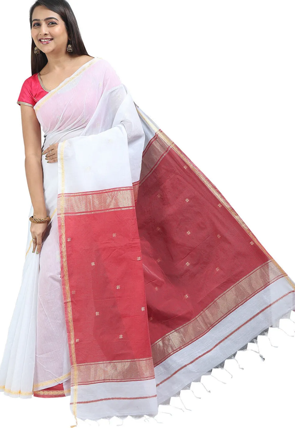 Woven Maheshwari Cotton Saree in White