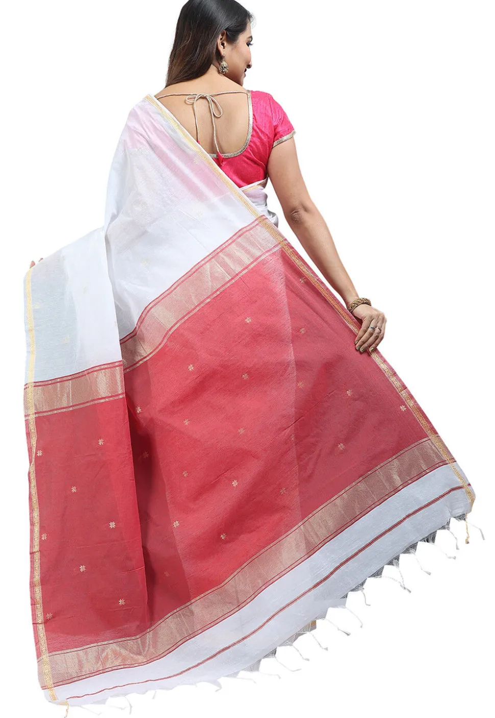 Woven Maheshwari Cotton Saree in White