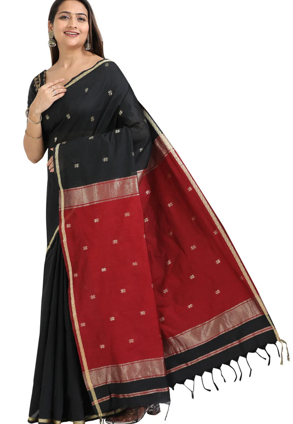 Woven Maheshwari Cotton Saree in Black