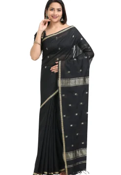 Woven Maheshwari Cotton Saree in Black