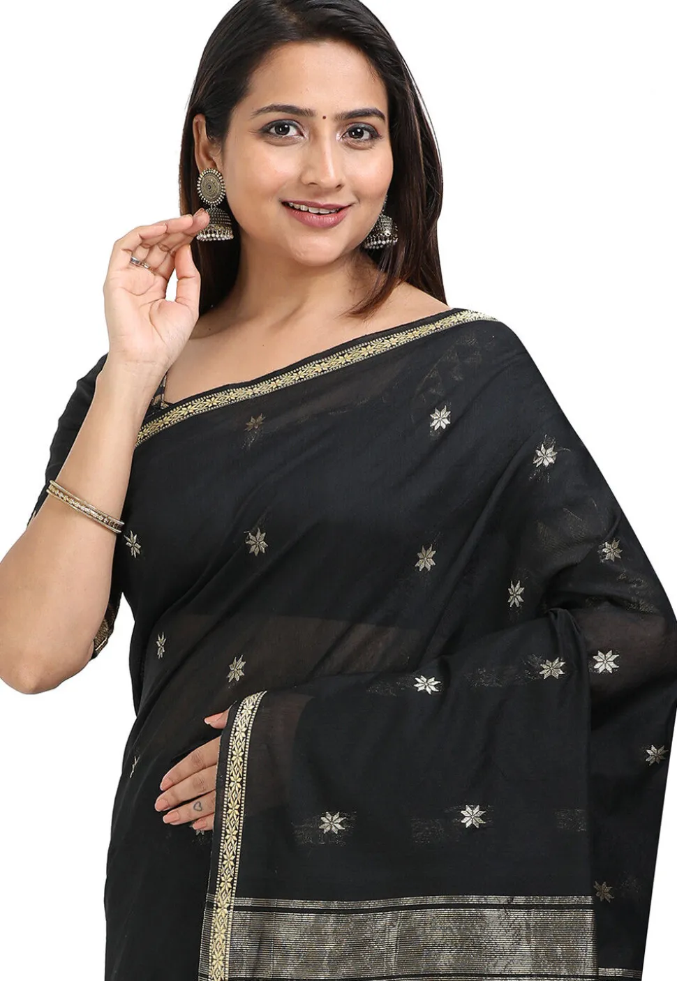 Woven Maheshwari Cotton Saree in Black