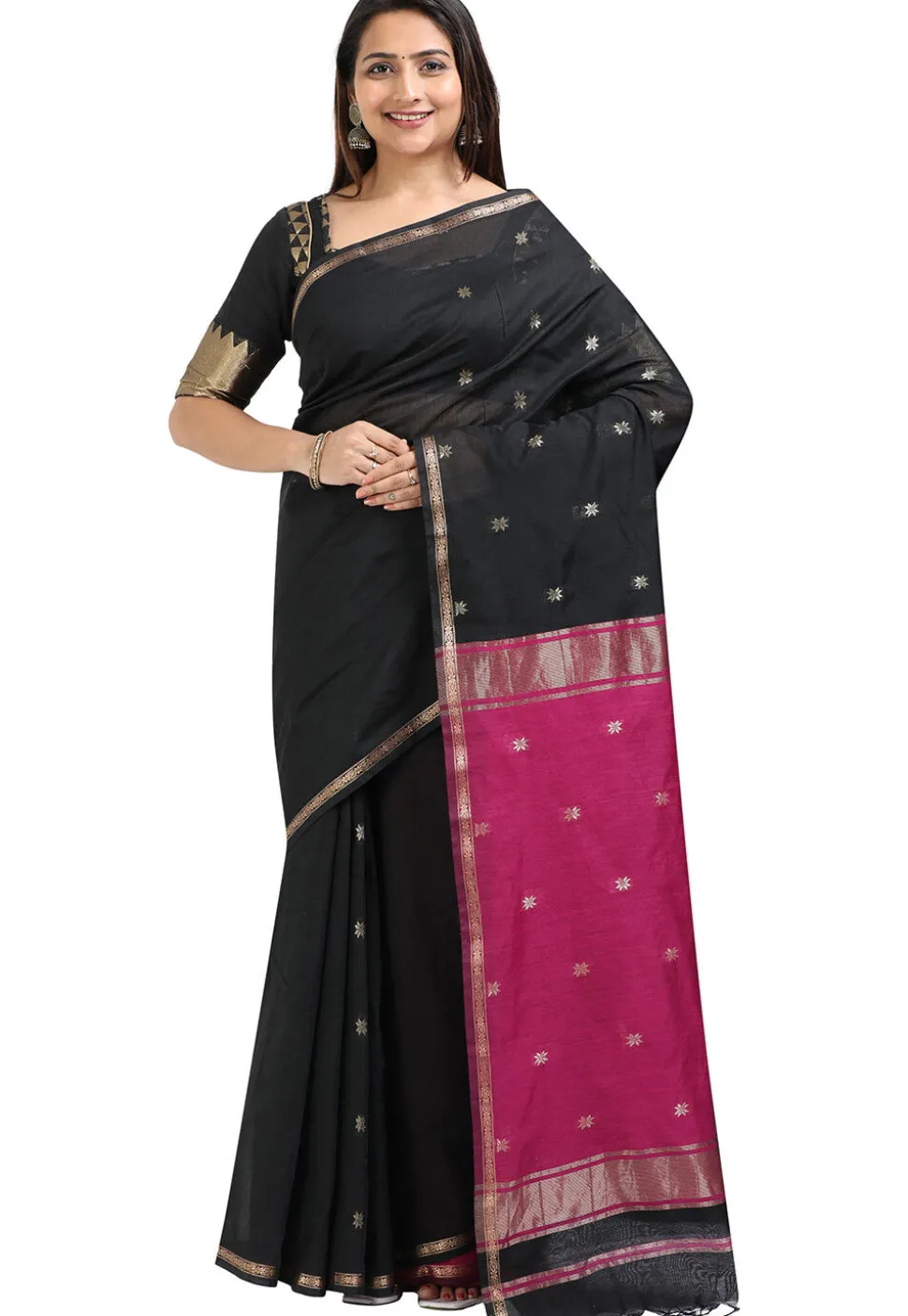 Woven Maheshwari Cotton Saree in Black
