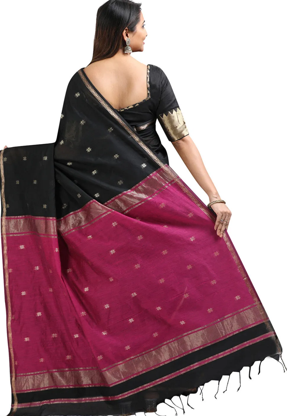 Woven Maheshwari Cotton Saree in Black