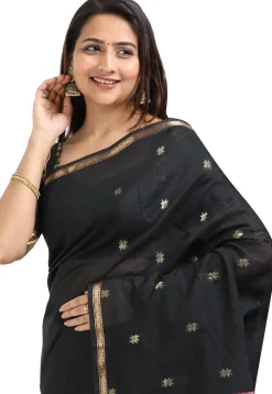 Woven Maheshwari Cotton Saree in Black