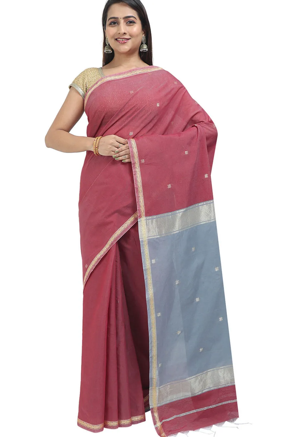 Woven Maheshwari Cotton Saree in Old Rose