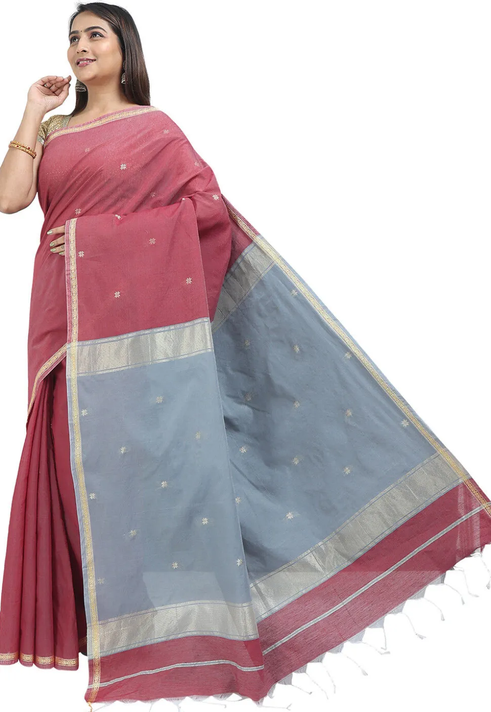 Woven Maheshwari Cotton Saree in Old Rose