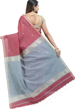 Woven Maheshwari Cotton Saree in Old Rose