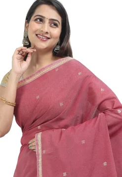 Woven Maheshwari Cotton Saree in Old Rose