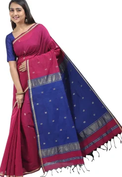 Woven Maheshwari Cotton Saree in Fuchsia