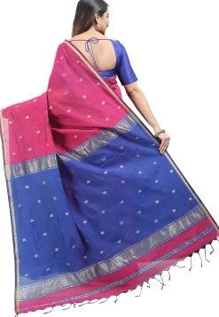 Woven Maheshwari Cotton Saree in Fuchsia