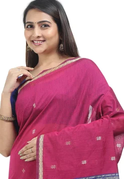 Woven Maheshwari Cotton Saree in Fuchsia