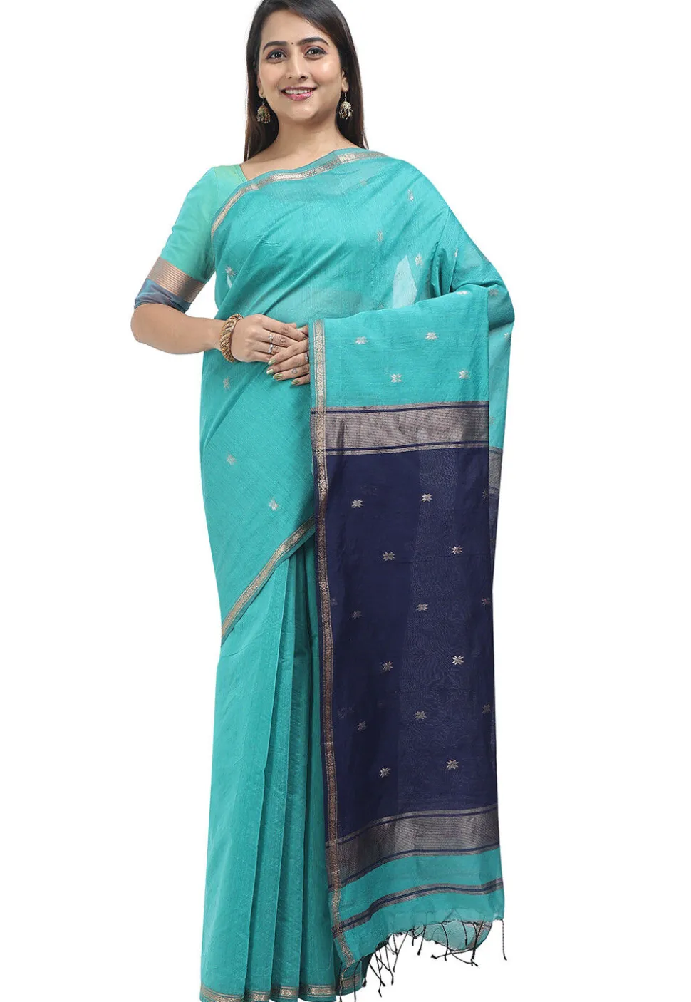 Woven Maheshwari Cotton Saree in Blue