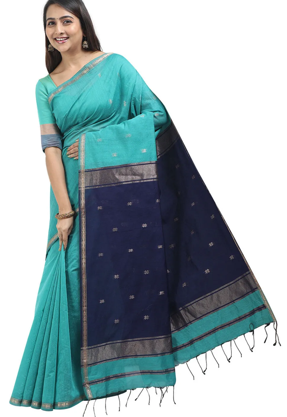 Woven Maheshwari Cotton Saree in Blue