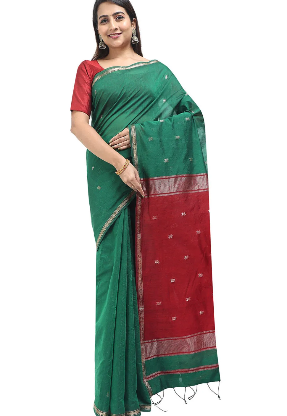 Woven Maheshwari Cotton Saree in Green