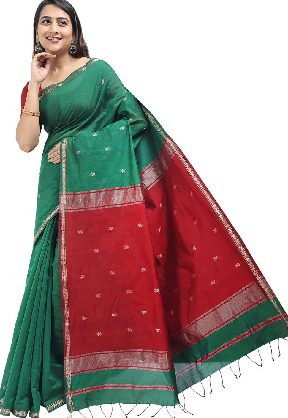 Woven Maheshwari Cotton Saree in Green