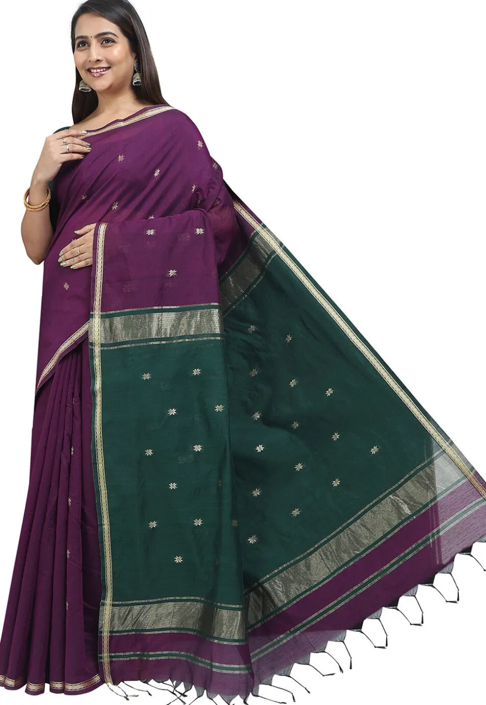Woven Maheshwari Cotton Saree in Violet