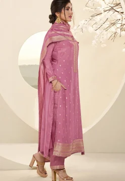Woven Muslin Silk Jacquard Pakistani Suit in Pink