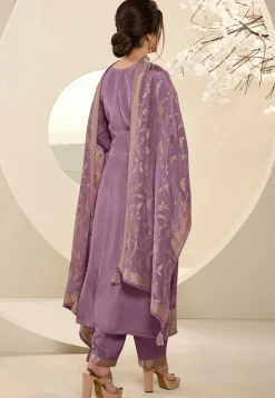 Woven Muslin Silk Jacquard Pakistani Suit in Purple