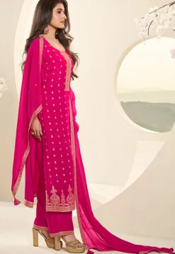 Woven Muslin Silk Pakistani Suit in Fuchsia