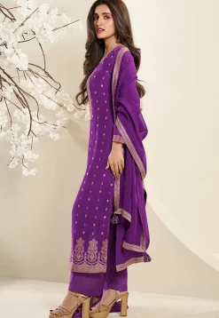 Woven Muslin Silk Pakistani Suit in Purple